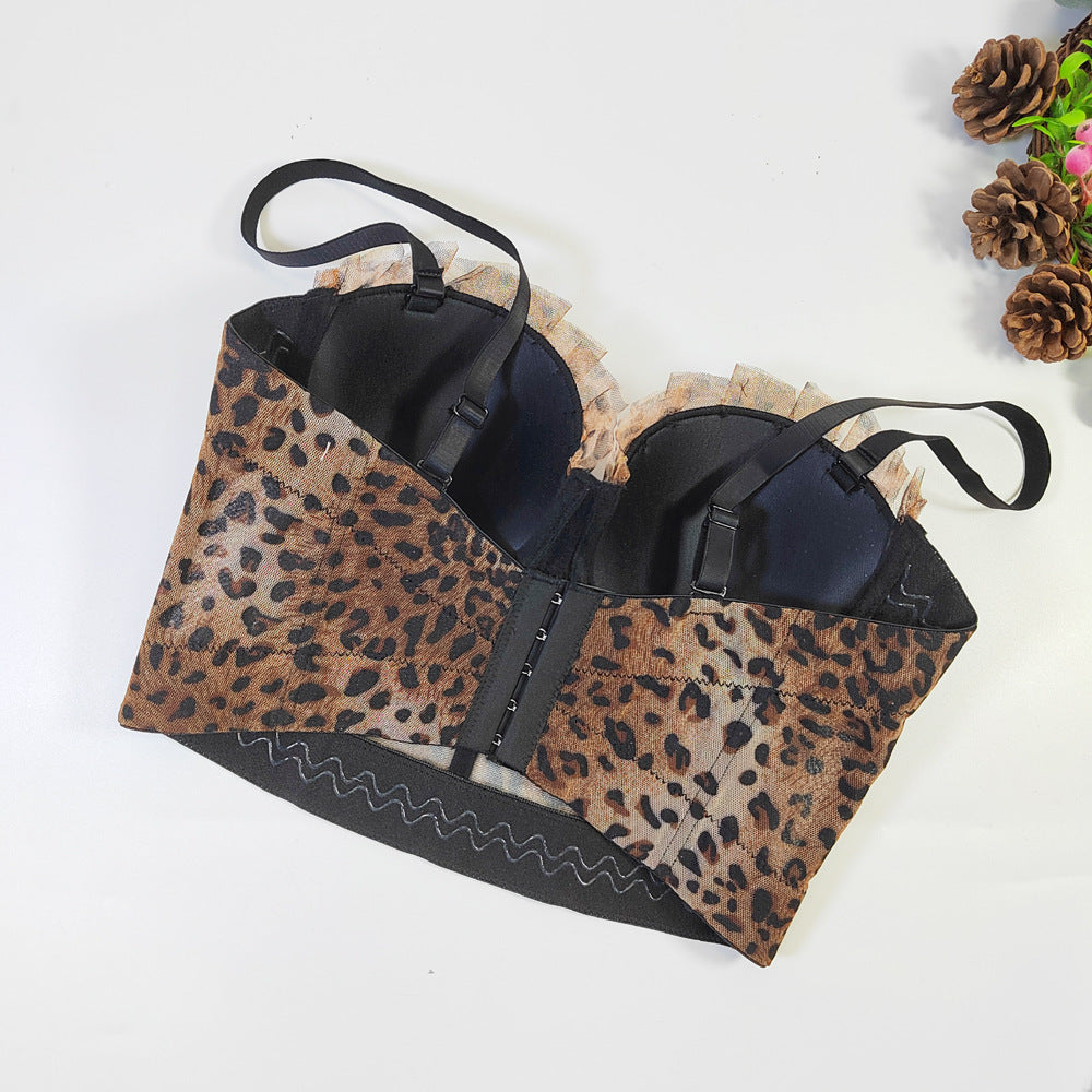 Inner Leopard Print Beauty Back And Push Up Bra Adjustable Lace Tube Top