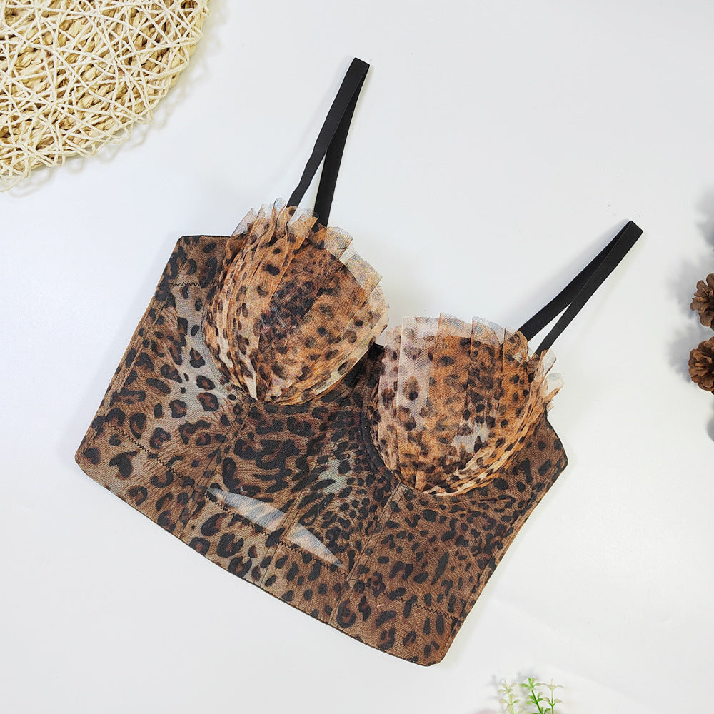 Inner Leopard Print Beauty Back And Push Up Bra Adjustable Lace Tube Top