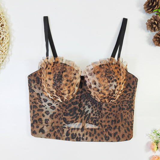 Inner Leopard Print Beauty Back And Push Up Bra Adjustable Lace Tube Top