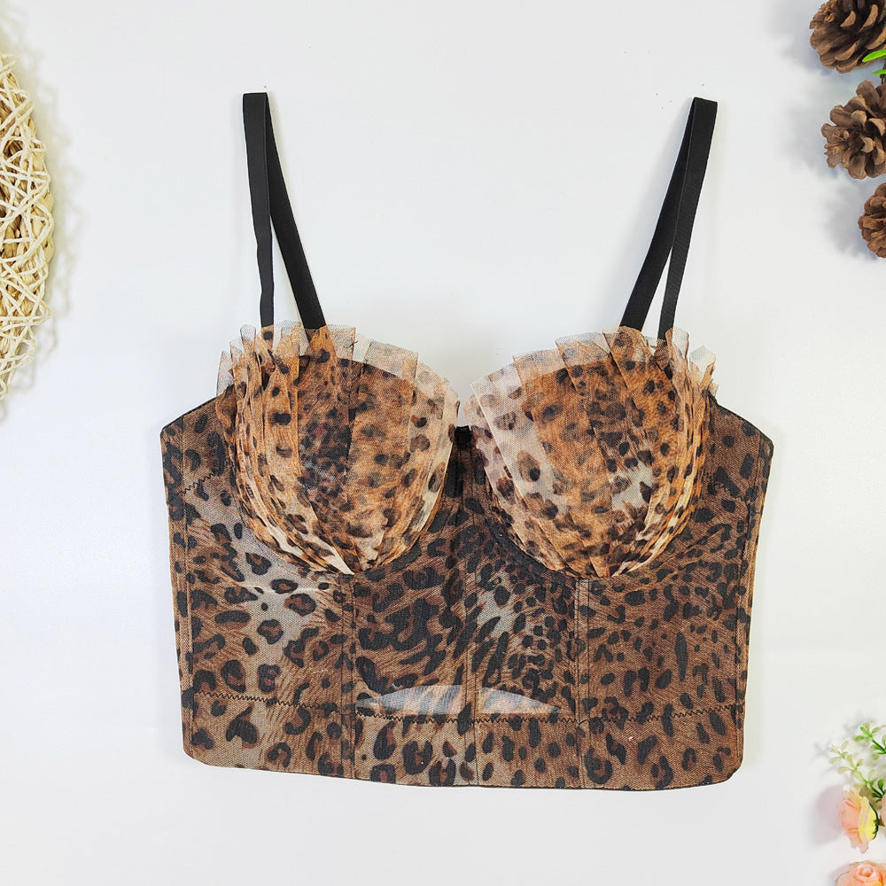 Inner Leopard Print Beauty Back And Push Up Bra Adjustable Lace Tube Top